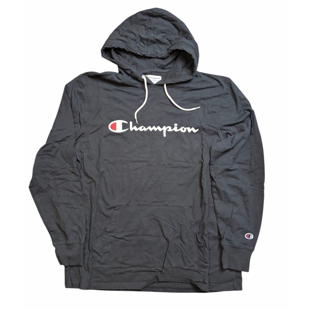 Champion Lightweight Script Logo Hoodie Men’s Large, Black, Pullover Sweatshirt